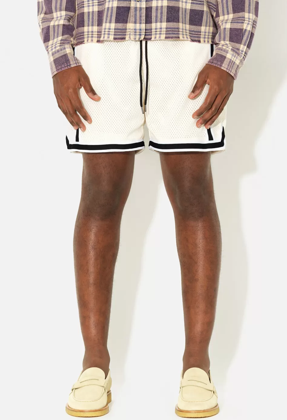 Cheap JOHN ELLIOTT Vintage Varsity Shorts Ivory