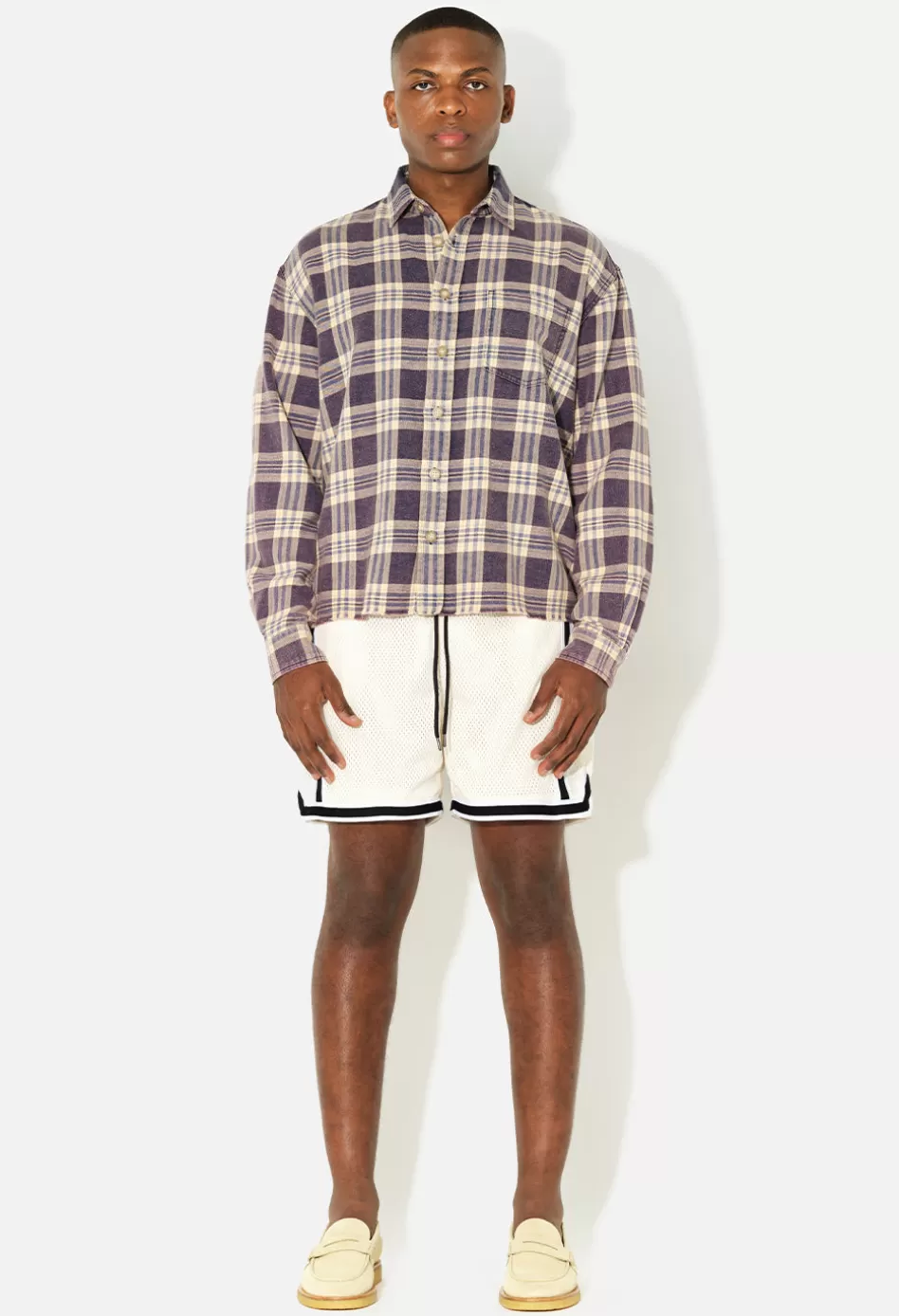 Cheap JOHN ELLIOTT Vintage Varsity Shorts Ivory
